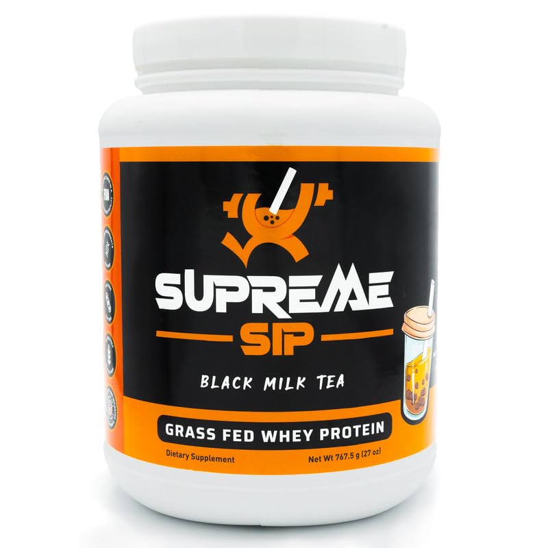 Supreme Sip Boba Protein Powder Made with Real Black Tea - Boba Milk Tea Sweetened with Natural Monk Fruit - Clean, Creamy Boba Tea Protein Powder - Grass Fed Whey Protein Isolate Bubble Tea - 27 Oz