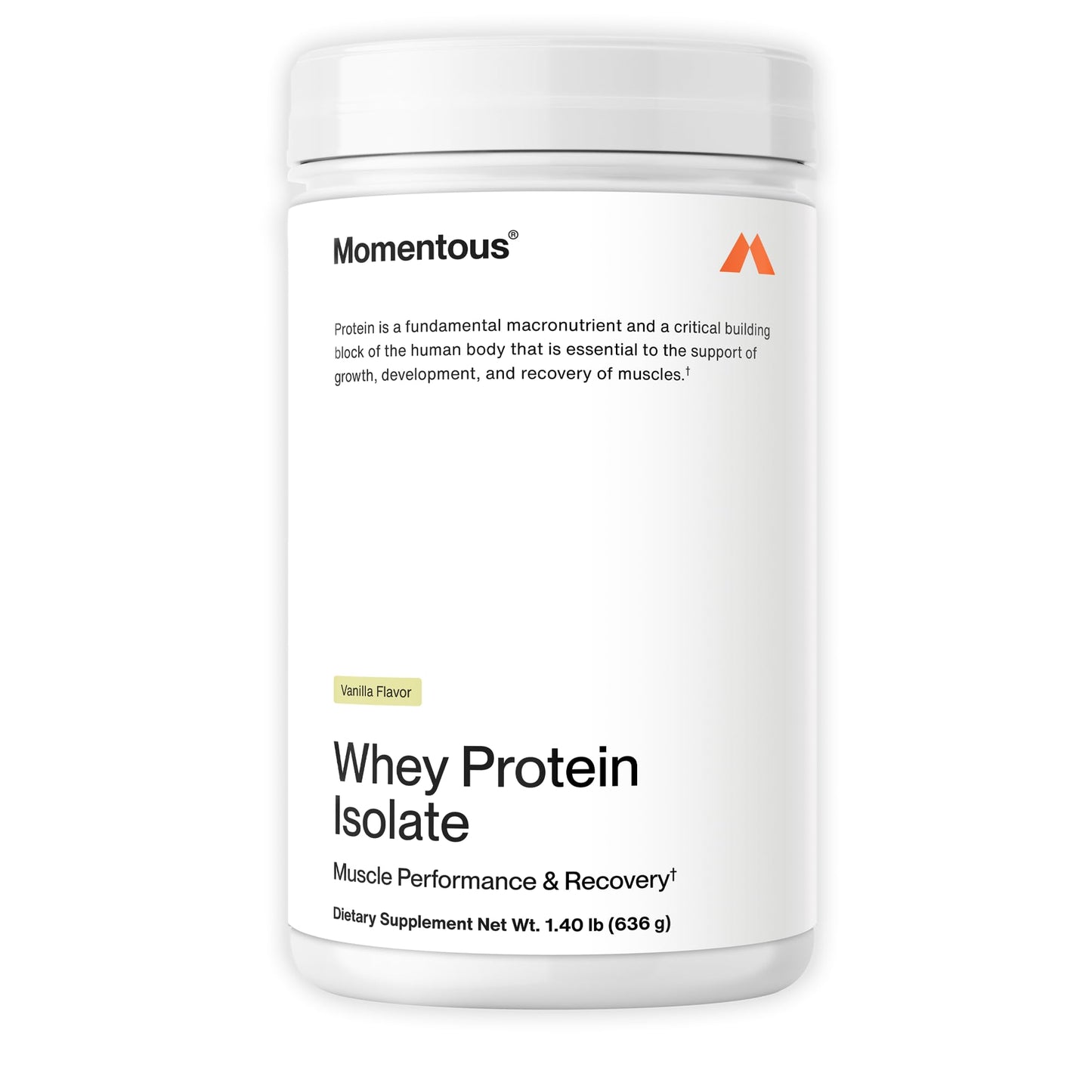 Momentous Essential Grass-Fed Whey Protein Powder - 20g Whey Isolate Protein - NSF Certified, Gluten-Free, 24 Servings for Essential Everyday Use, Vanilla (Package May Vary)