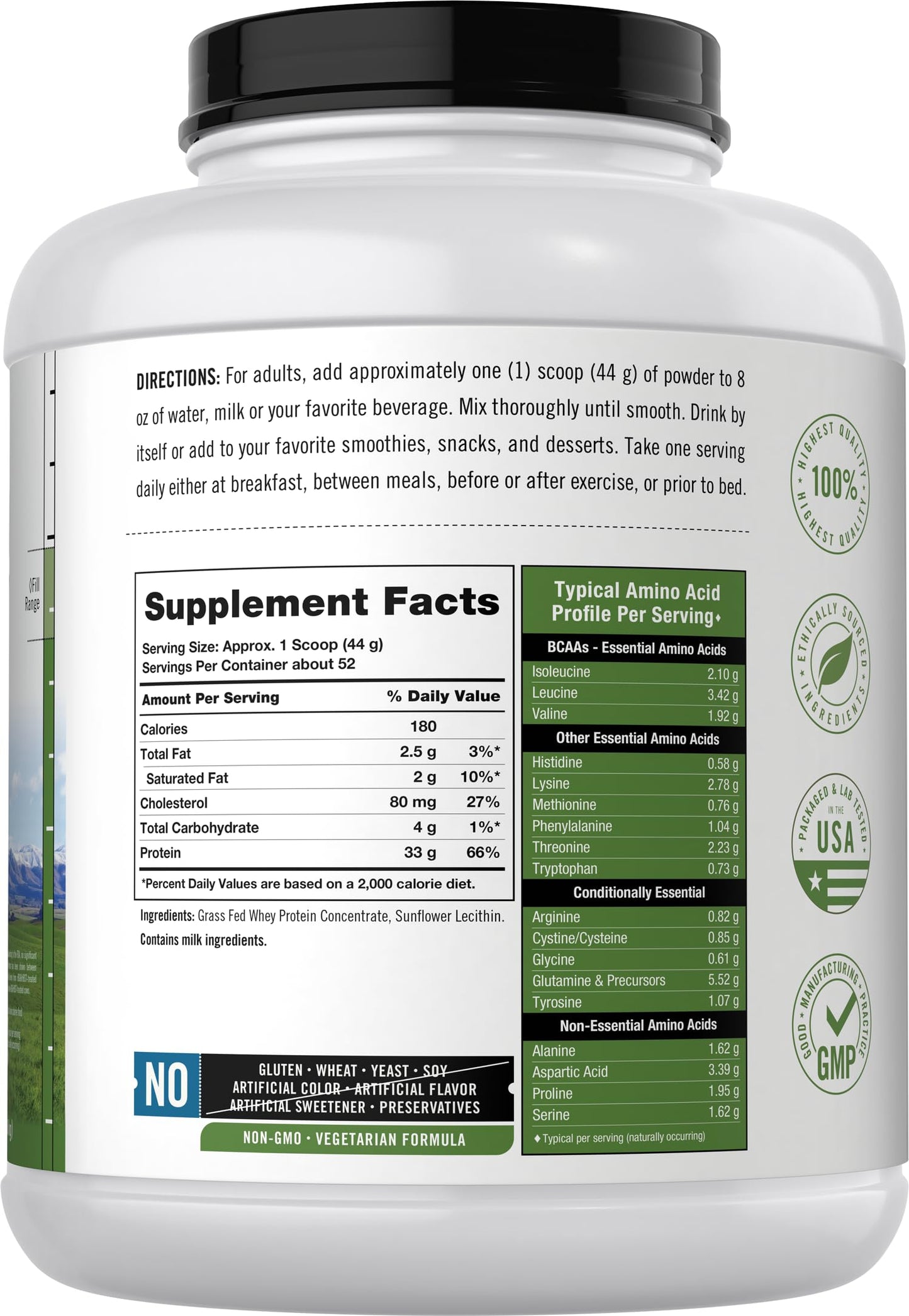 Carlyle Grass Fed Whey Protein Powder | 5lb (80 oz) | 33g of Protein Per Serving | Unflavored | Sugar and Hormone Free | Non-GMO and Gluten Free Supplement | by Herbage Farmstead