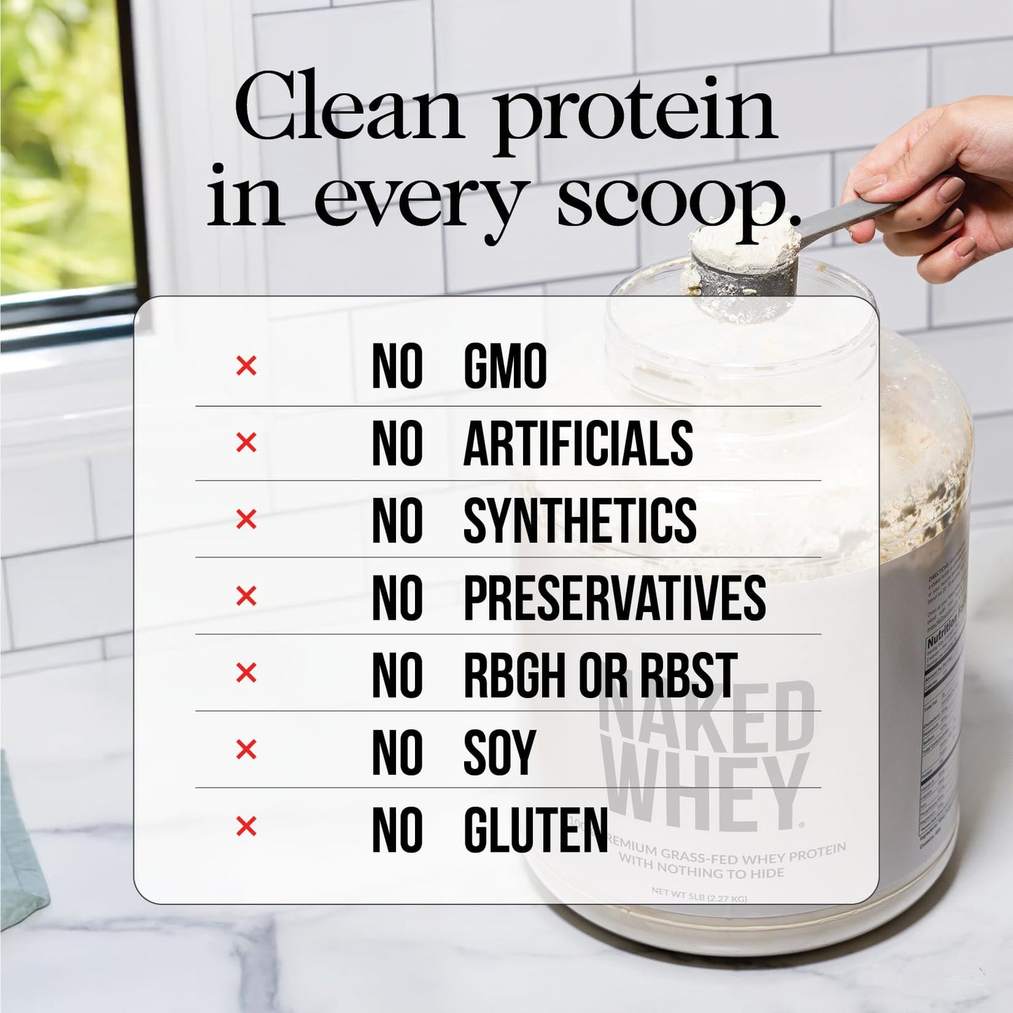 NAKED WHEY 5LB 100% Grass Fed Unflavored Whey Protein Powder - Only 1 Ingredient, Undenatured - No GMO, Soy or Gluten - No Preservatives - Promote Muscle Growth and Recovery - 76 Servings