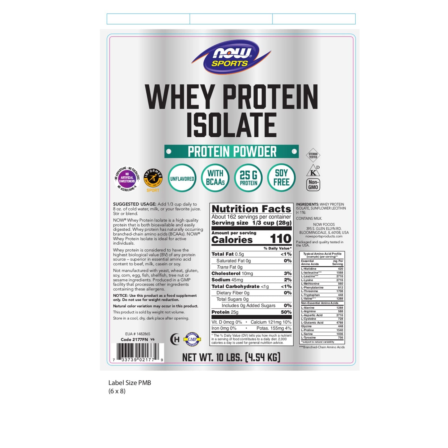 NOW Foods Sports Nutrition, Whey Protein Isolate, 25 g With BCAAs, Unflavored Powder, 10-Pound