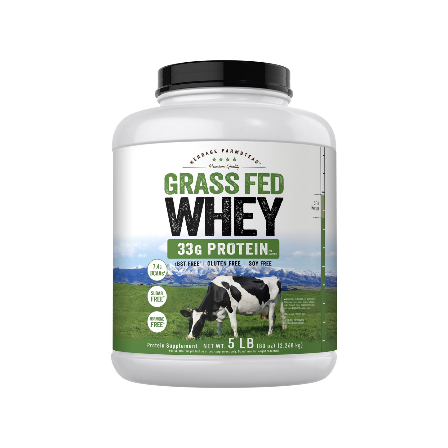 Carlyle Grass Fed Whey Protein Powder | 5lb (80 oz) | 33g of Protein Per Serving | Unflavored | Sugar and Hormone Free | Non-GMO and Gluten Free Supplement | by Herbage Farmstead