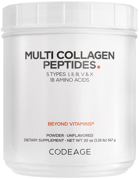 Codeage Multi Collagen Protein Powder Peptides, Hydrolyzed Collagen for Women & Men, Collagen Supplements, Grass Fed Bone Broth, 2-Month Supply, Unflavored, Type 1, 2, 3, 5 & 10, Non-GMO - 20 OZ