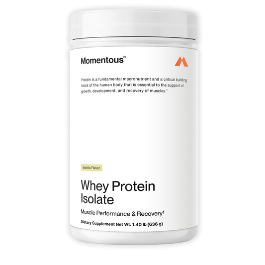 Momentous Essential Grass-Fed Whey Protein Powder - 20g Whey Isolate Protein - NSF Certified, Gluten-Free, 24 Servings for Essential Everyday Use, Vanilla (Package May Vary)
