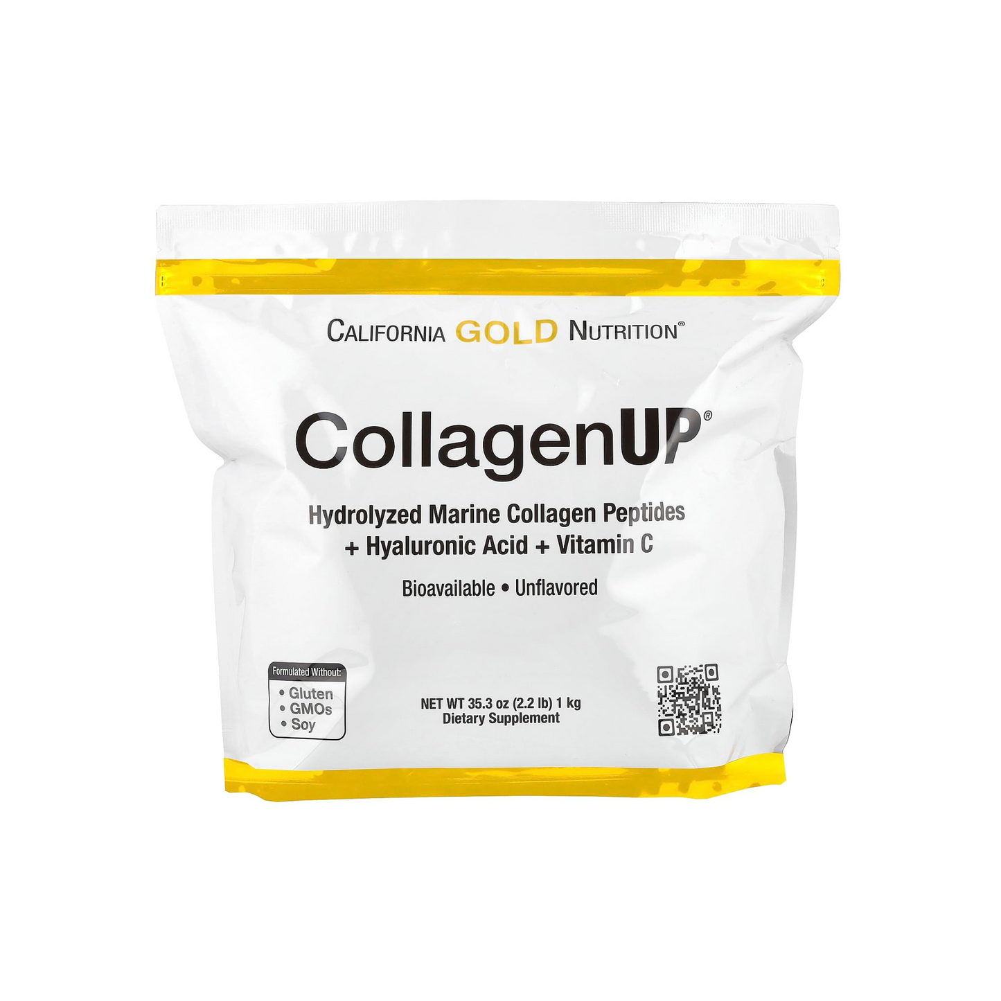 California Gold Nutrition CollagenUP®, Hydrolyzed Marine Collagen Peptides with Hyaluronic Acid and Vitamin C, Unflavored, 2.2 lb (1 kg)
