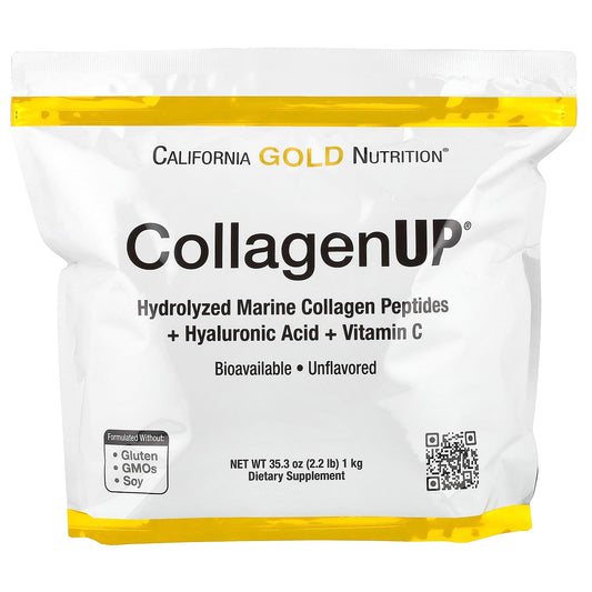 California Gold Nutrition CollagenUP®, Hydrolyzed Marine Collagen Peptides with Hyaluronic Acid and Vitamin C, Unflavored, 2.2 lb (1 kg)