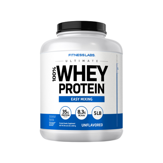 Fitness Labs Whey Protein Powder Unflavored | 5 lbs | 80 oz | Easy Mix Ultimate Supplement | Non-GMO, Gluten Free